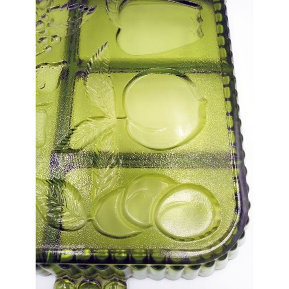 Vintage Indiana Glass Avocado Green Fruit Divided Relish Tray 70s Retro MCM 13" - Picture 11 of 15